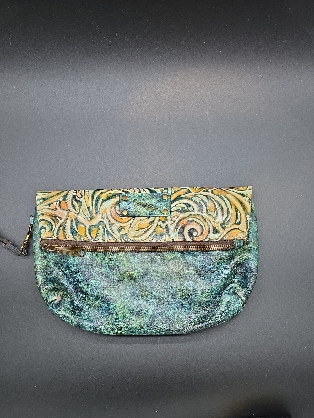 PATRICIA NASH Women’s Green Patterned Leather Foldover Clutch